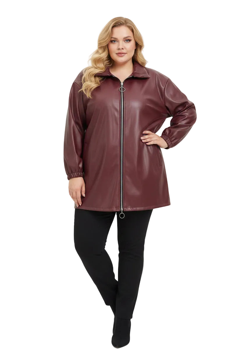 Giacca in ecopelle morbida con zip e collo camicia