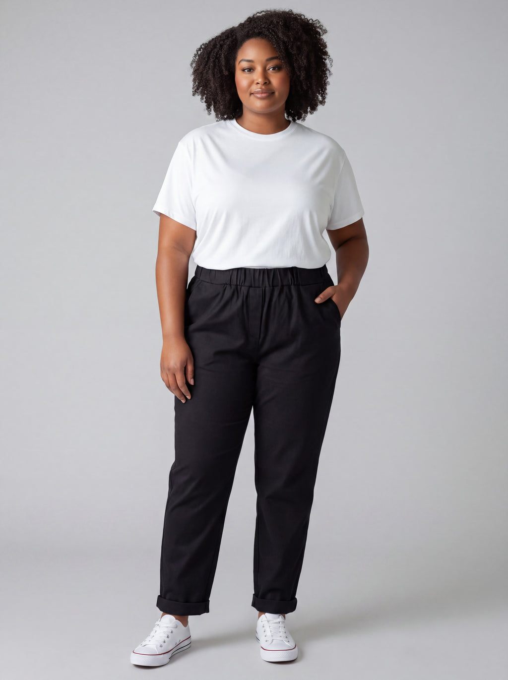 Pantalone Jeansetto Curvy in Misto Viscosa con Vita Elasticizzata