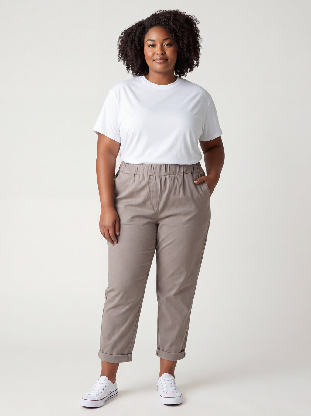 Pantalone Jeansetto Curvy in Misto Viscosa con Vita Elasticizzata