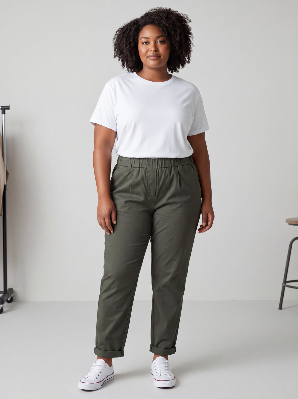 Pantalone Jeansetto Curvy in Misto Viscosa con Vita Elasticizzata