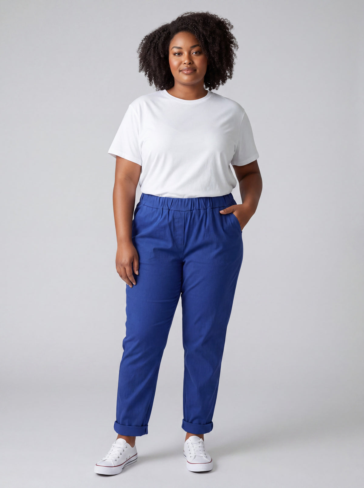 Pantalone Jeansetto Curvy in Misto Viscosa con Vita Elasticizzata