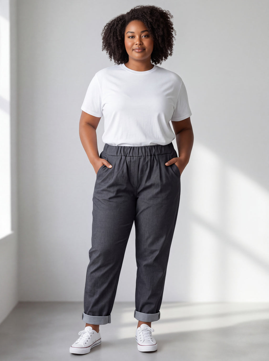 Pantalone Jeansetto Curvy in Misto Viscosa con Vita Elasticizzata
