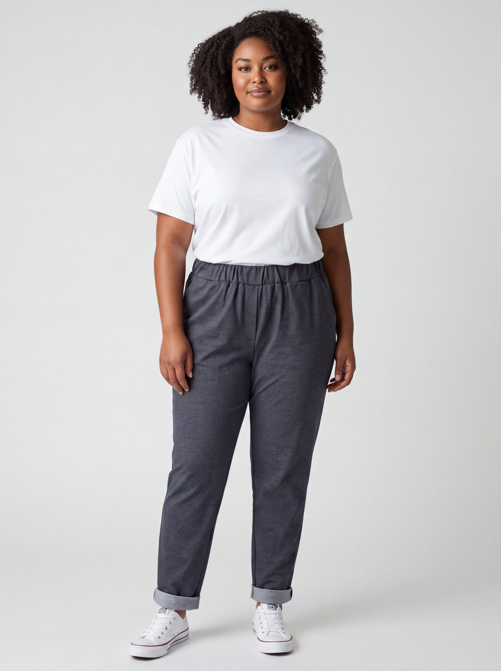 Pantalone Jeansetto Curvy in Misto Viscosa con Vita Elasticizzata