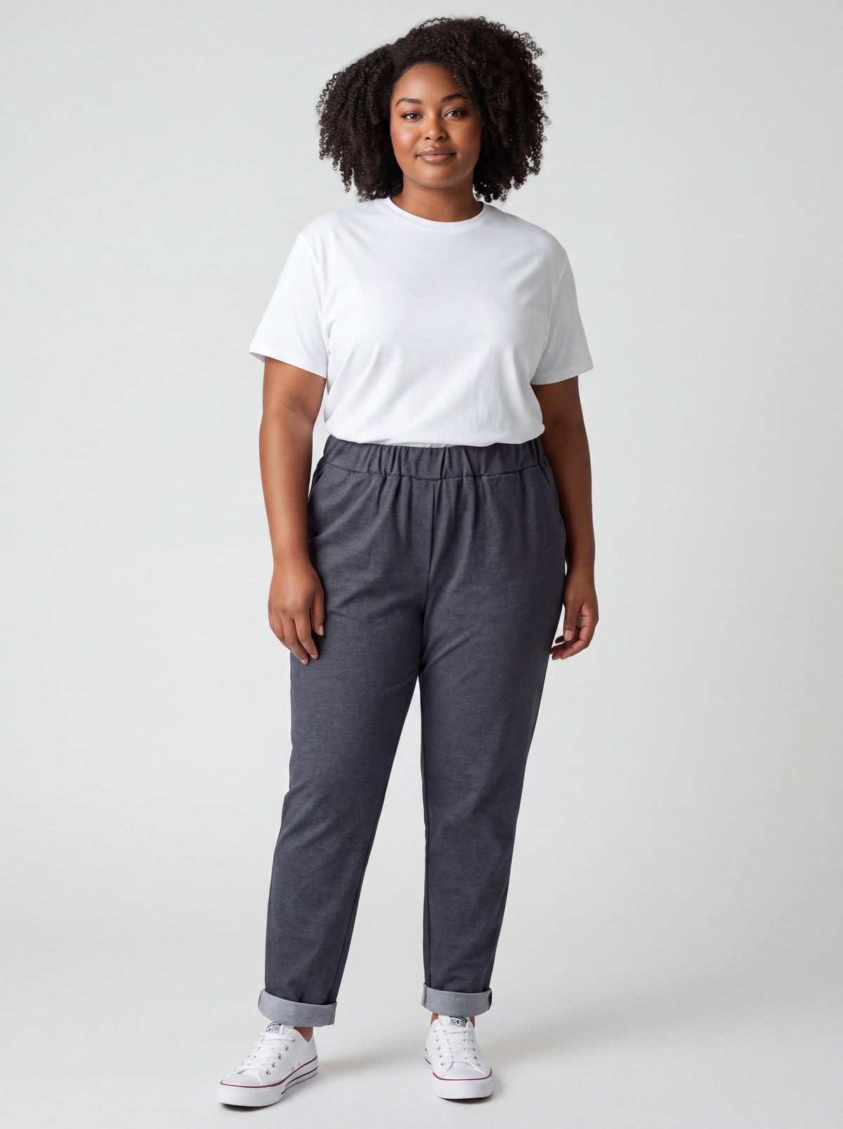 Pantalone Jeansetto Curvy in Misto Viscosa con Vita Elasticizzata