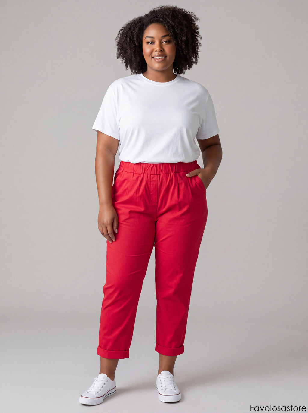 Pantalone Jeansetto Curvy in Misto Viscosa con Vita Elasticizzata