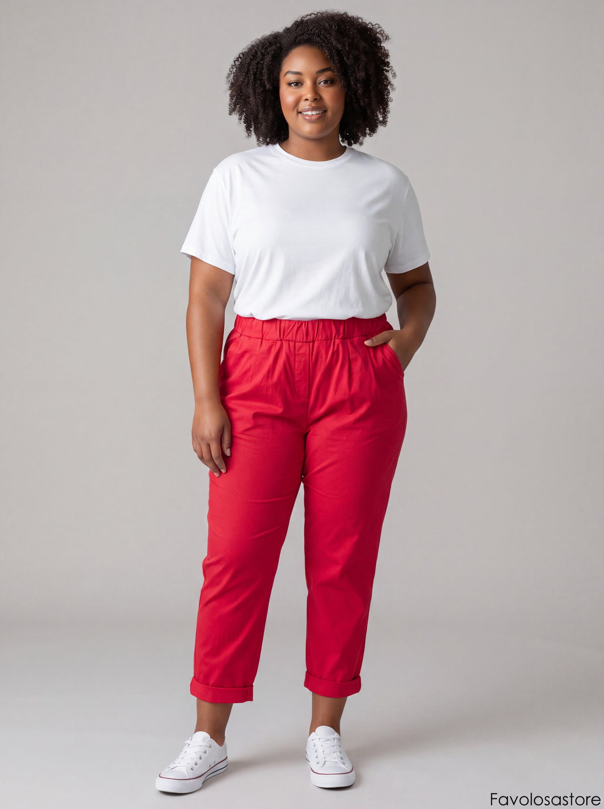 Pantalone Jeansetto Curvy in Misto Viscosa con Vita Elasticizzata
