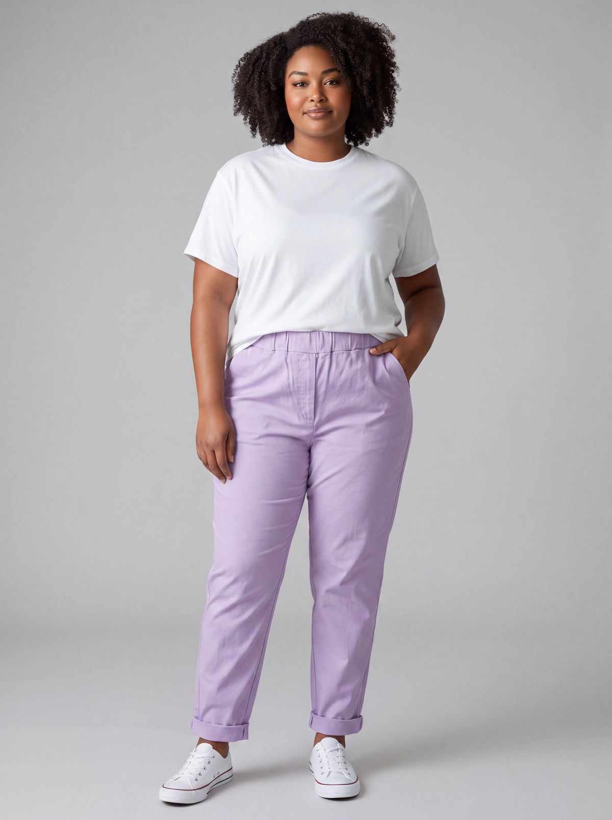 Pantalone Jeansetto Curvy in Misto Viscosa con Vita Elasticizzata