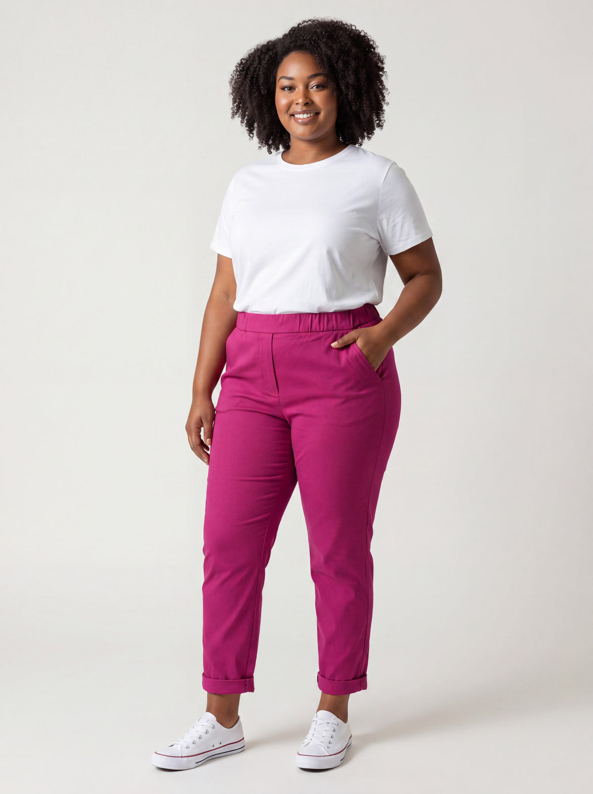 Pantalone Jeansetto Curvy in Misto Viscosa con Vita Elasticizzata