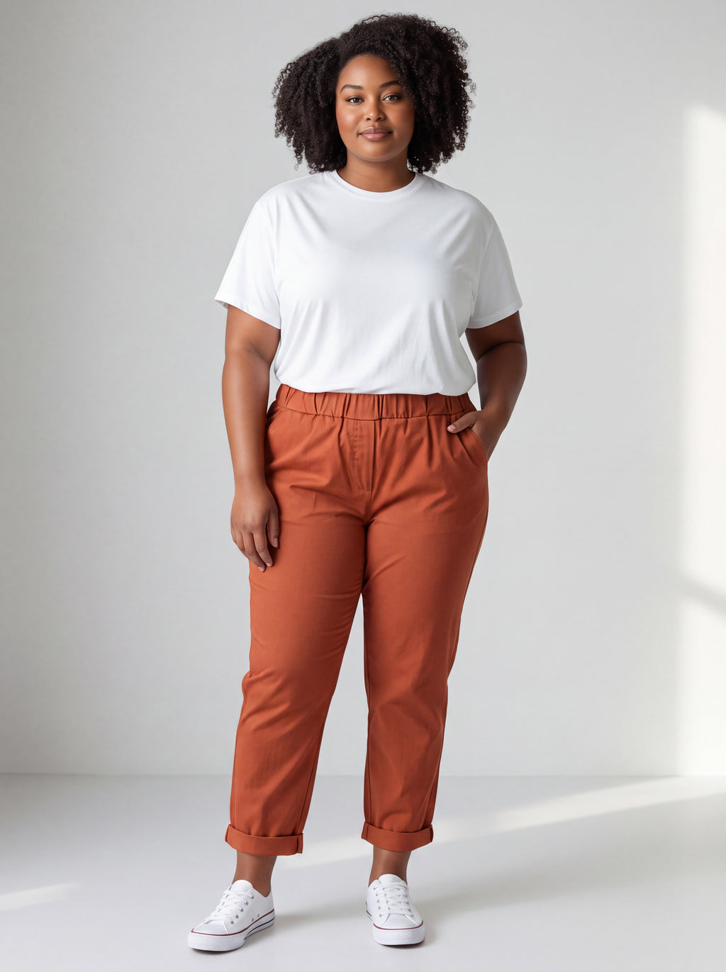 Pantalone Jeansetto Curvy in Misto Viscosa con Vita Elasticizzata