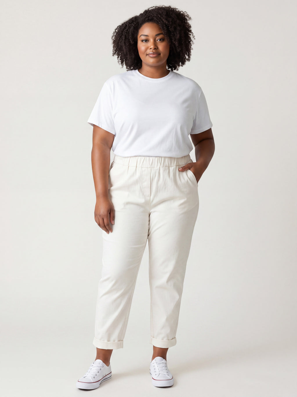 Pantalone Jeansetto Curvy in Misto Viscosa con Vita Elasticizzata
