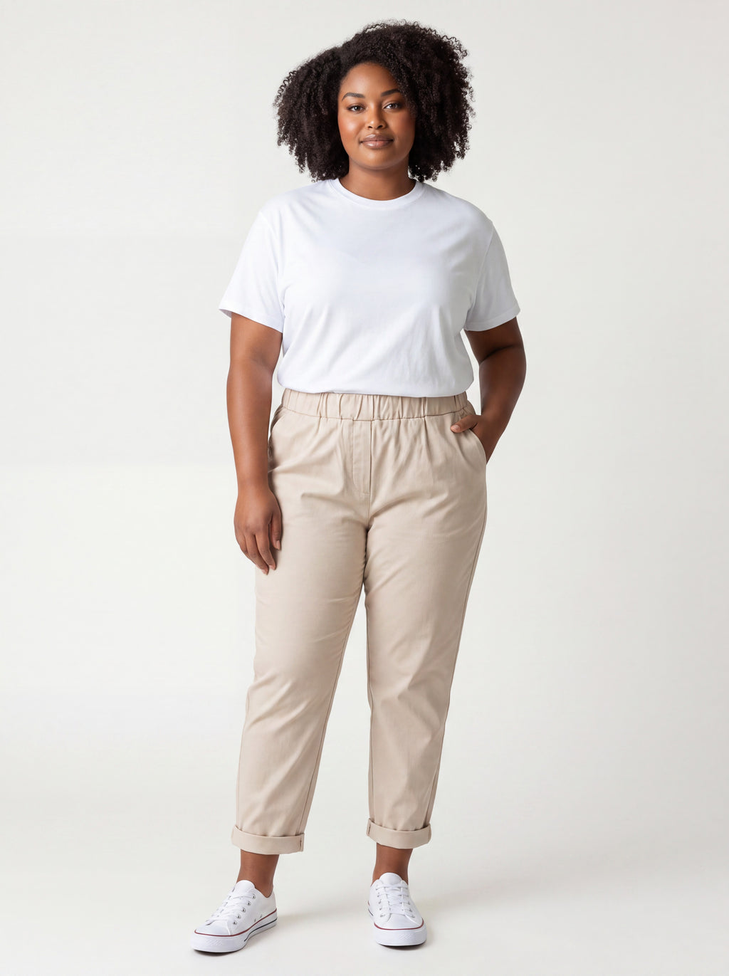 Pantalone Jeansetto Curvy in Misto Viscosa con Vita Elasticizzata