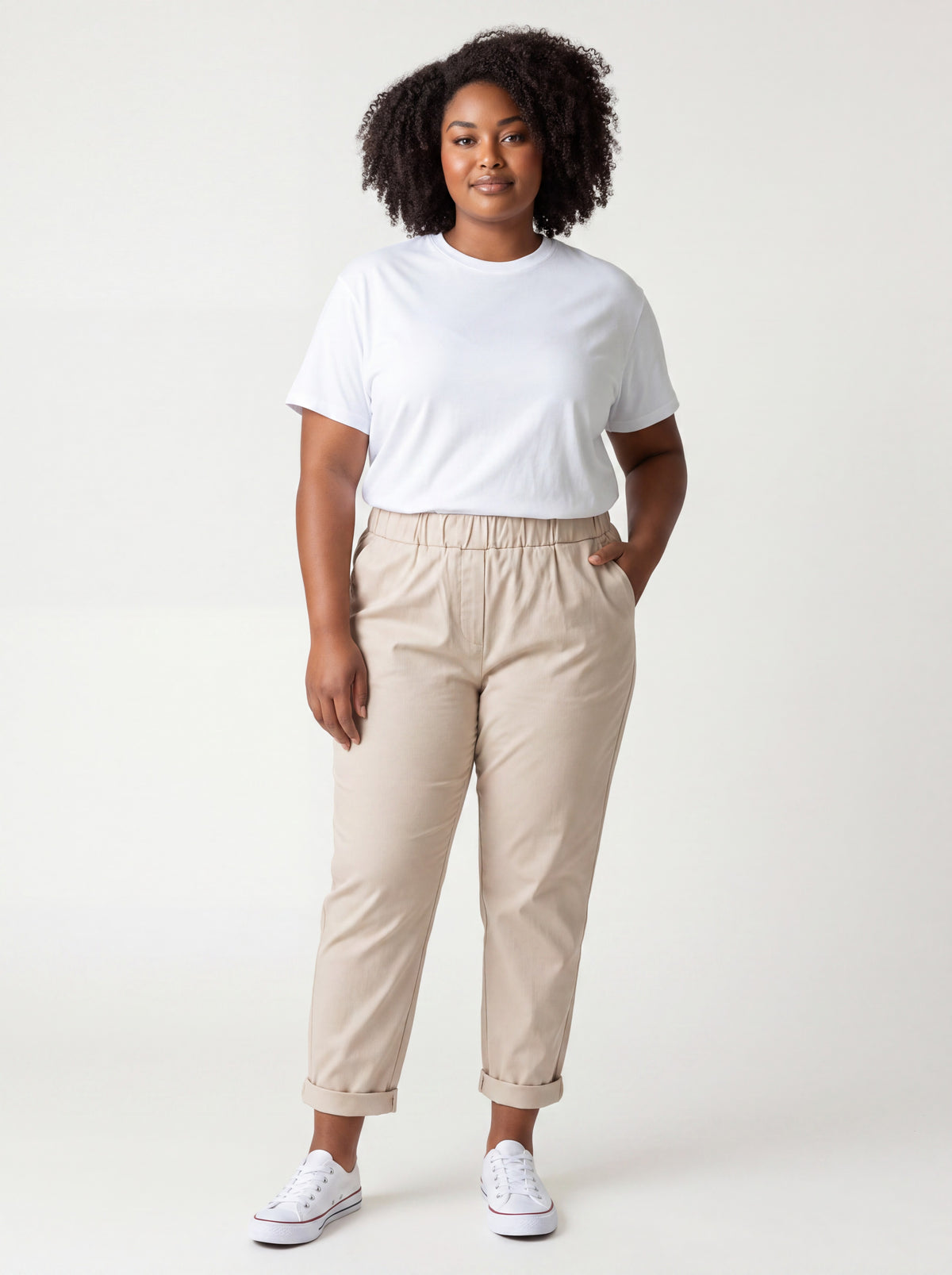 Pantalone Jeansetto Curvy in Misto Viscosa con Vita Elasticizzata