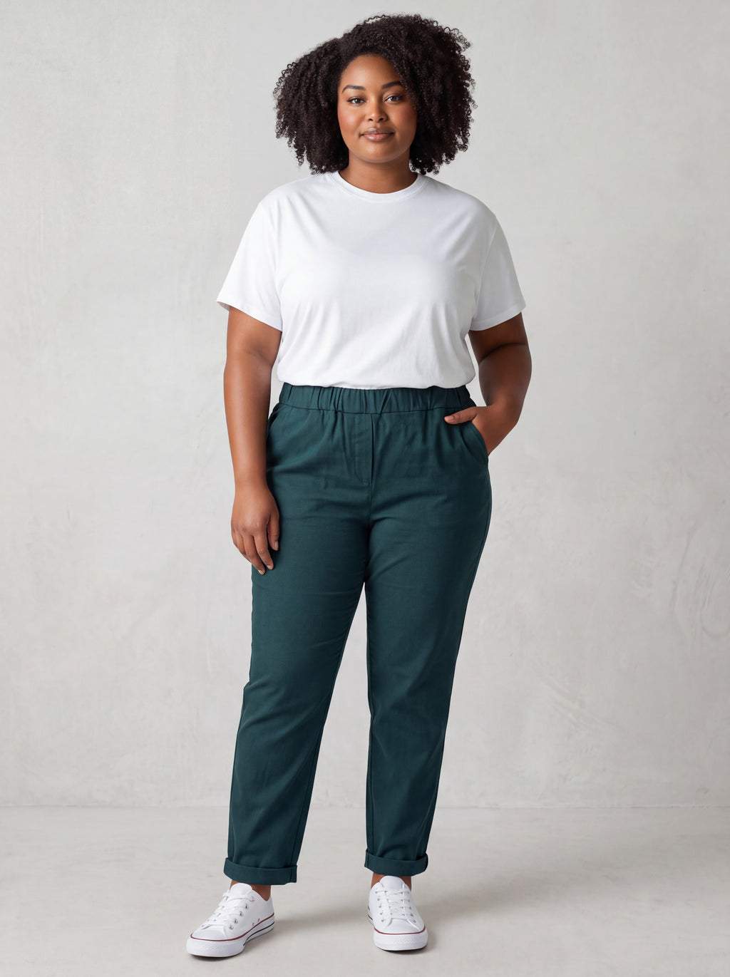 Pantalone Jeansetto Curvy in Misto Viscosa con Vita Elasticizzata