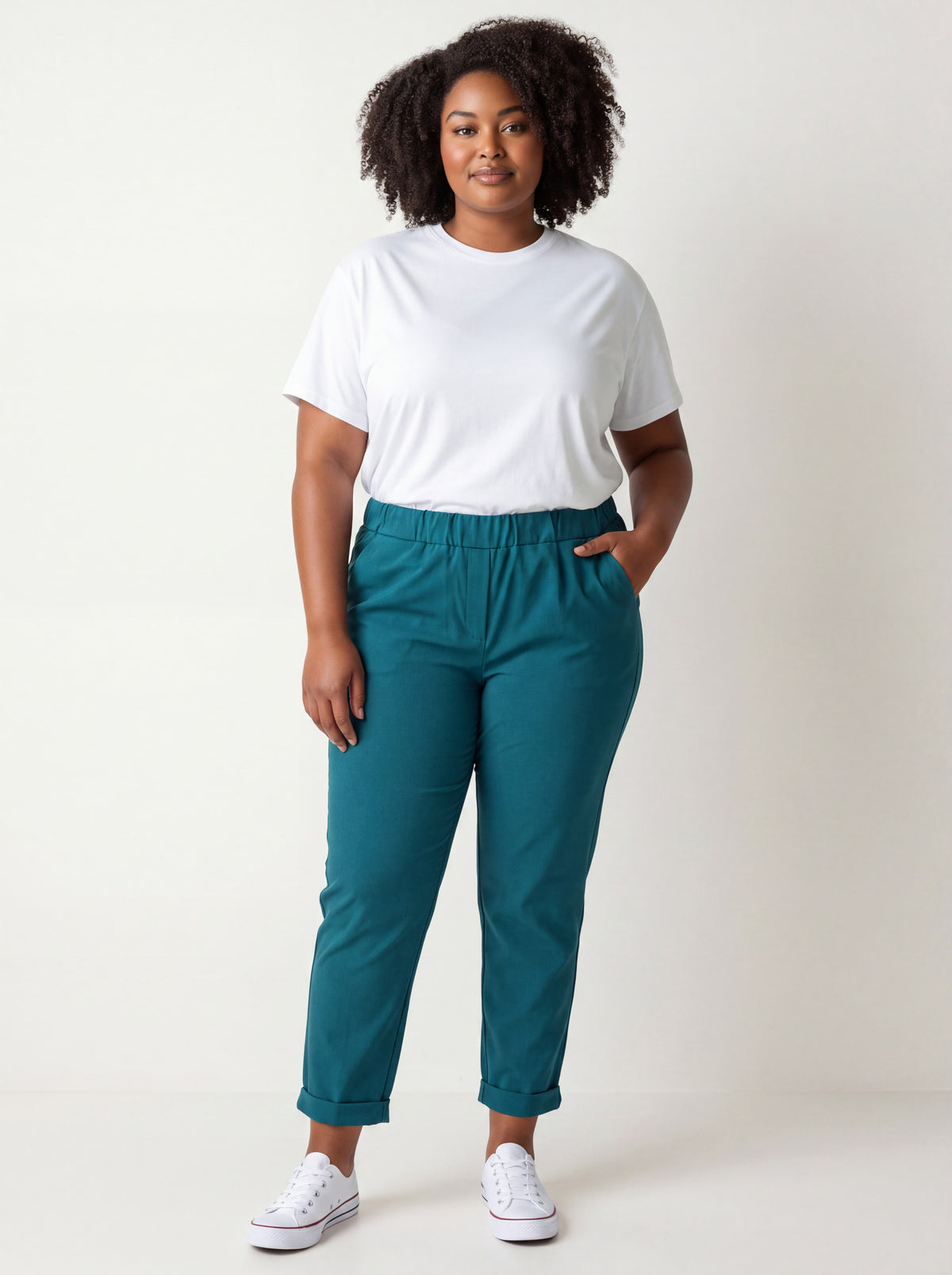 Pantalone Jeansetto Curvy in Misto Viscosa con Vita Elasticizzata