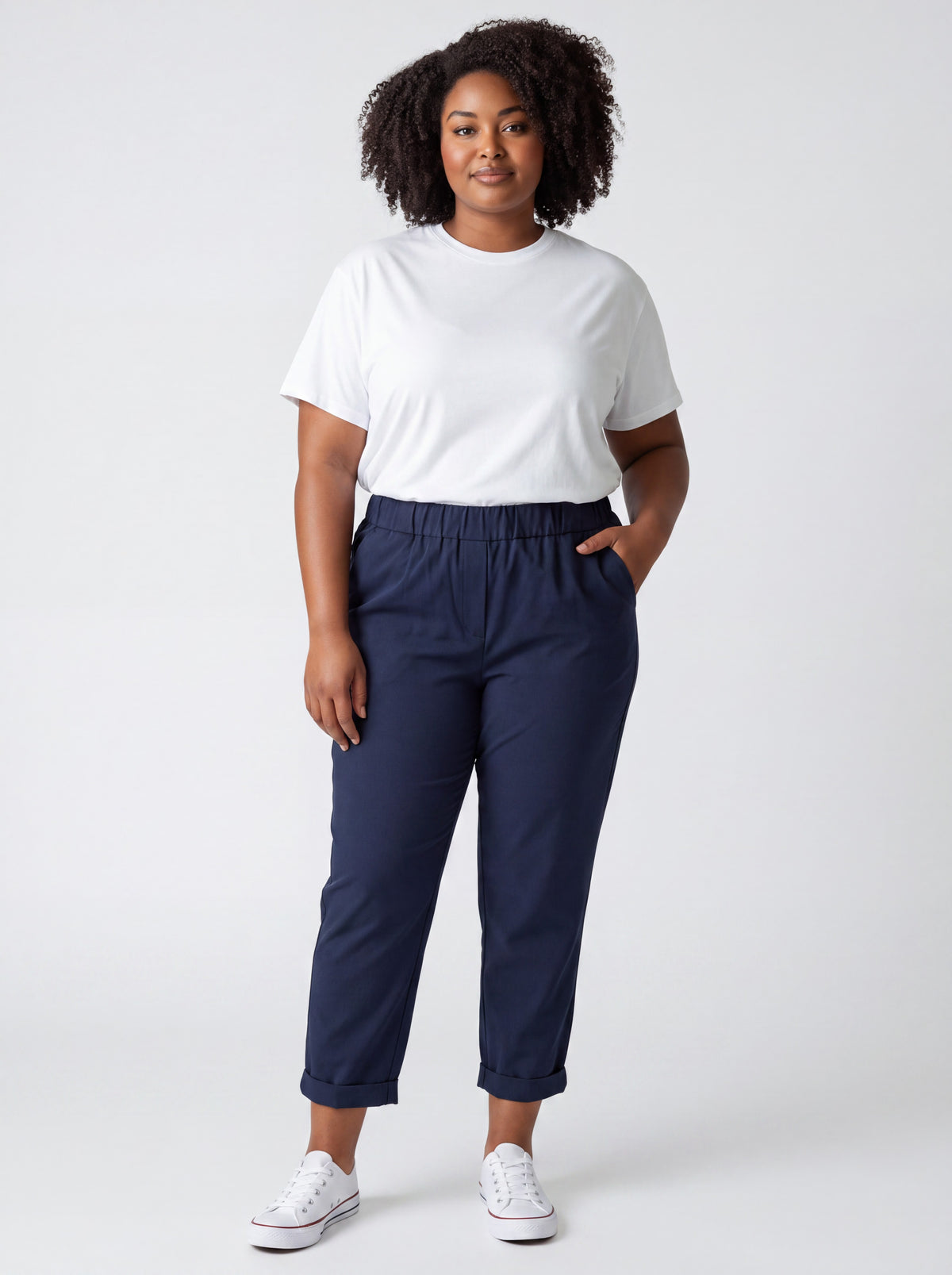 Pantalone Jeansetto Curvy in Misto Viscosa con Vita Elasticizzata