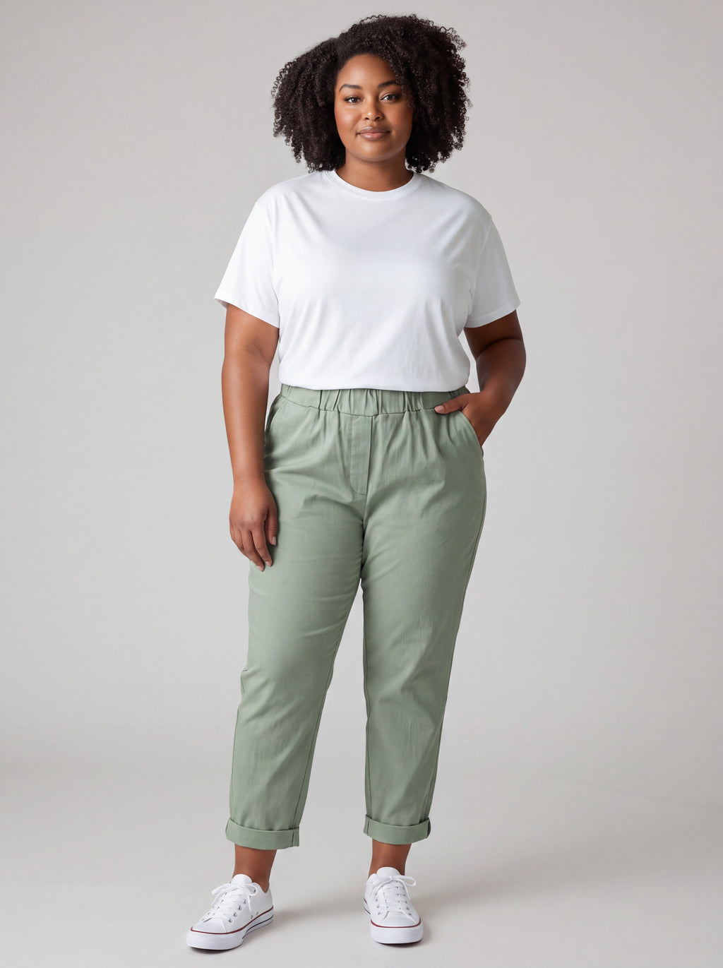 Pantalone Jeansetto Curvy in Misto Viscosa con Vita Elasticizzata