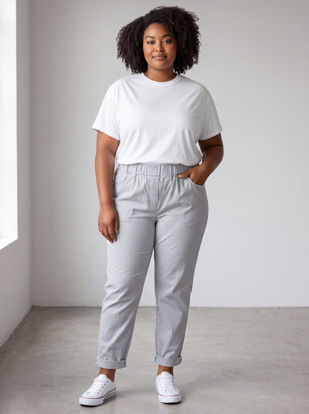 Pantalone Jeansetto Curvy in Misto Viscosa con Vita Elasticizzata