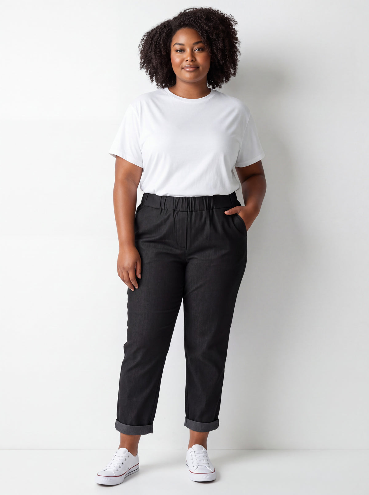 Pantalone Jeansetto Curvy in Misto Viscosa con Vita Elasticizzata