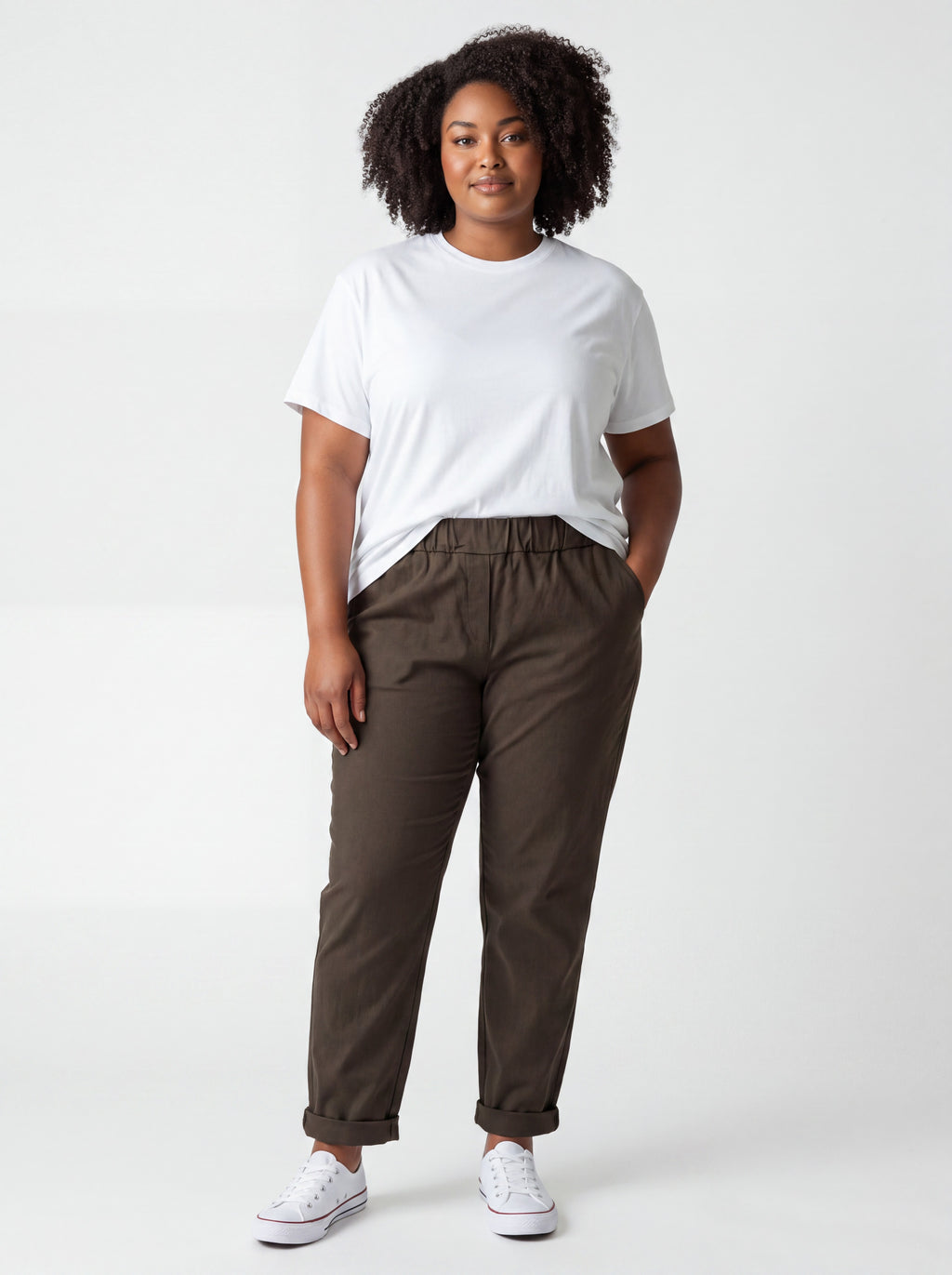 Pantalone Jeansetto Curvy in Misto Viscosa con Vita Elasticizzata