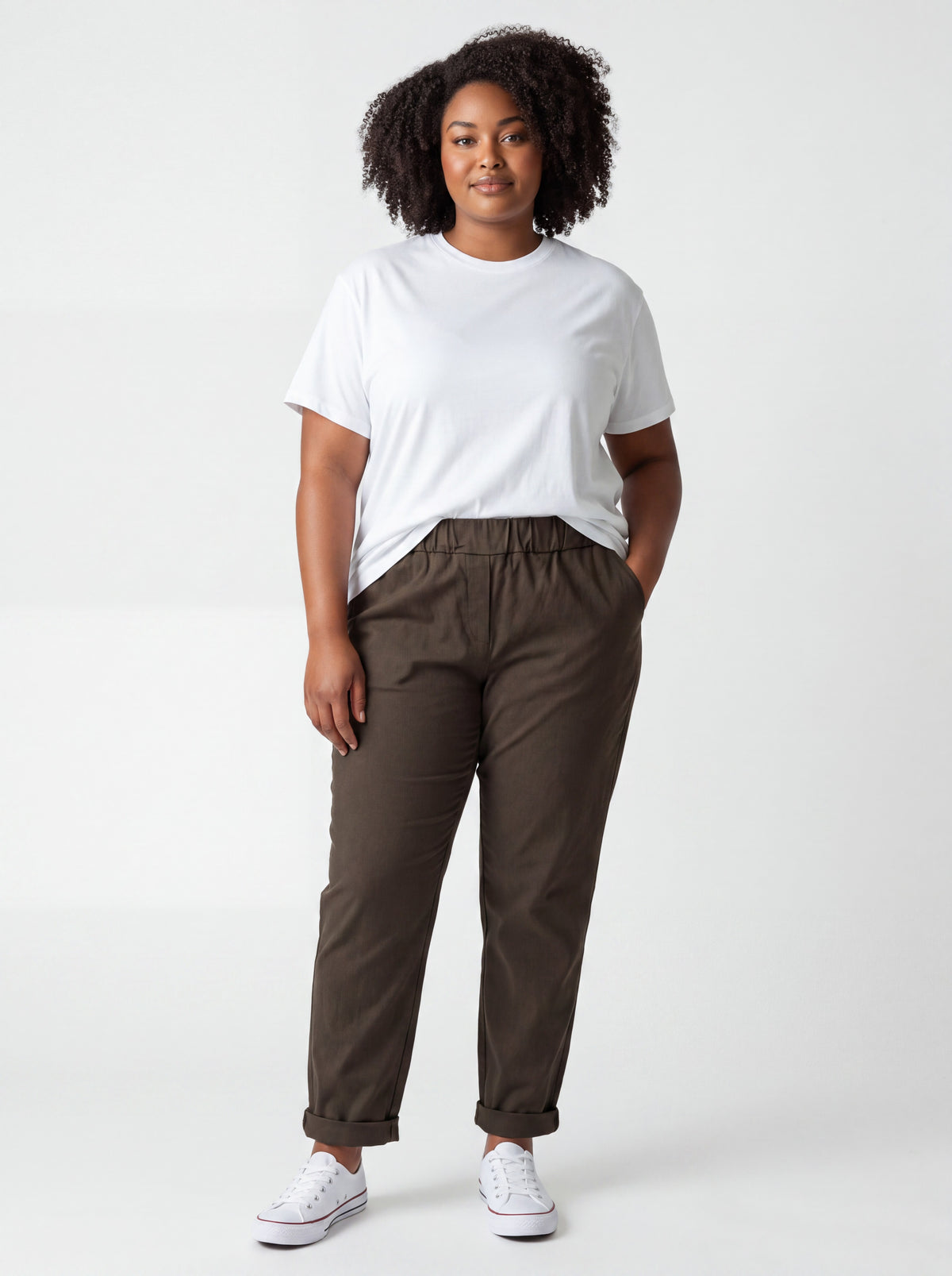 Pantalone Jeansetto Curvy in Misto Viscosa con Vita Elasticizzata