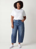 Jeans Oval / Barrel Leg Curvy ad Alta Comodità con Vita Elasticizzata