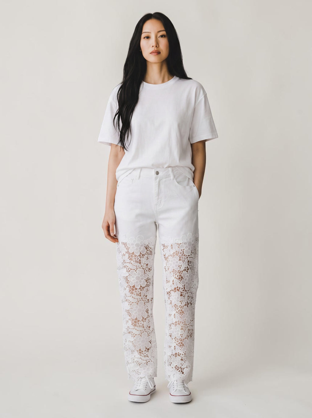Jeans Wide Leg con Gamba in Pizzo Macramè