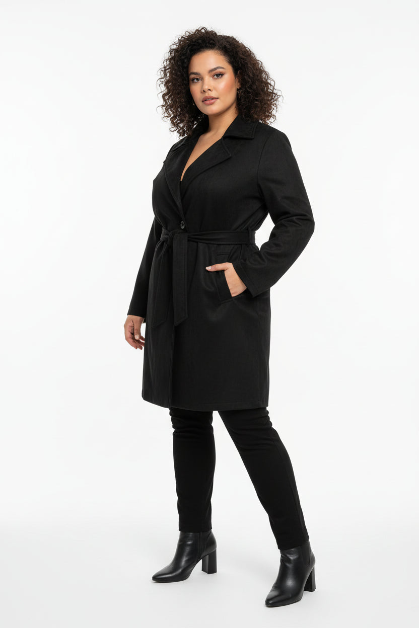 Trench Curvy in Similcamoscio con Cintura – Capospalla Soft Suede