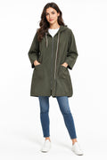 Parka Lungo con Cappuccio e Tascone Giubbotto Impermeabile in Misto Viscosa Stretch