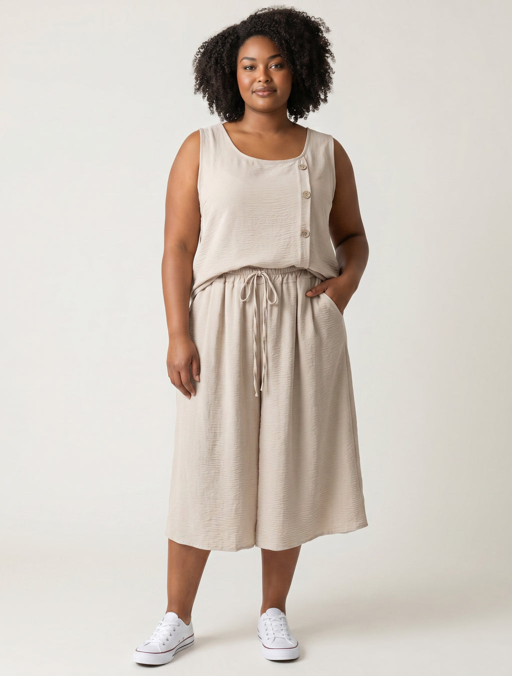 Coordinato Curvy Blusa con Bottoni e Pantalone Pinocchietto