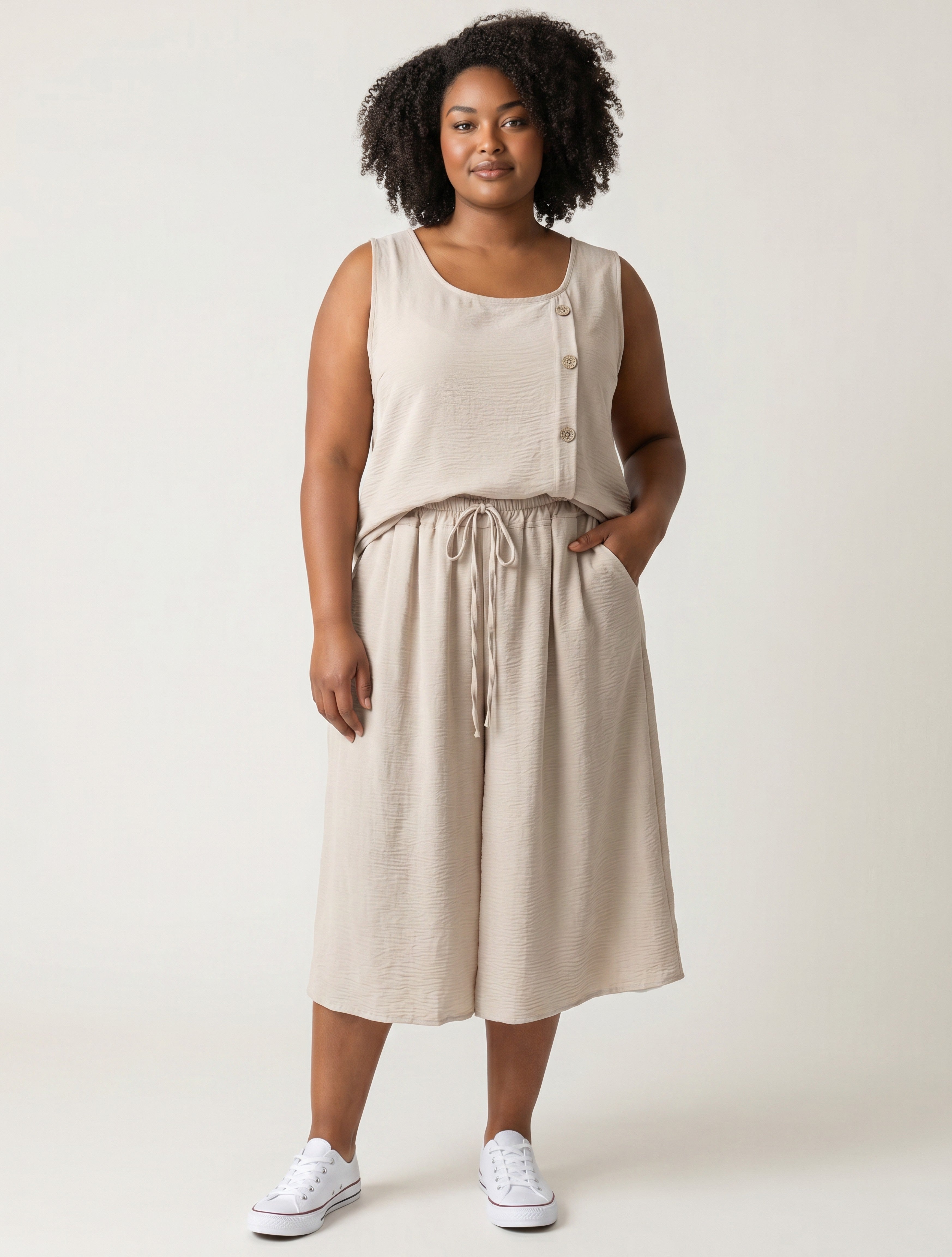 Coordinato Curvy Blusa con Bottoni e Pantalone Pinocchietto