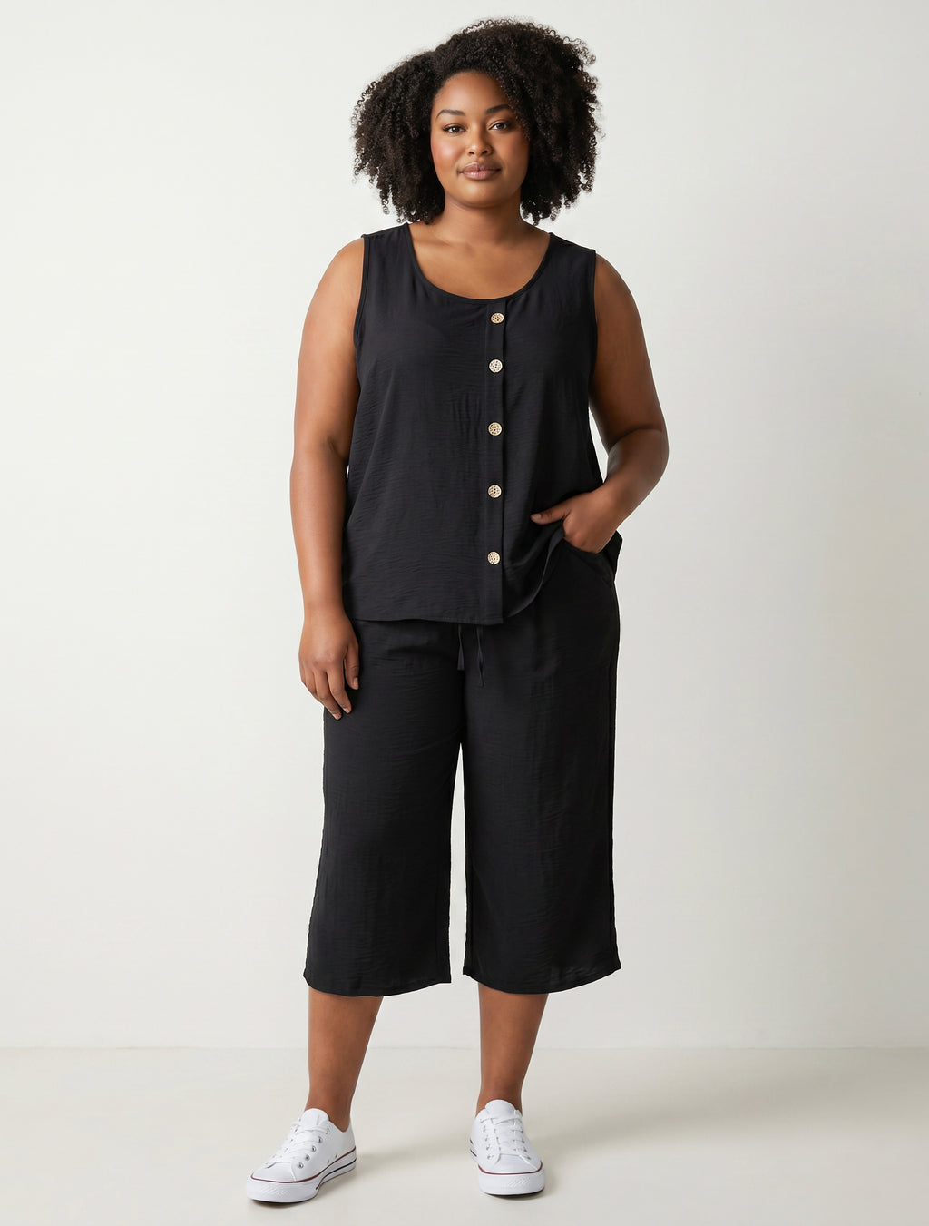 Coordinato Curvy Blusa con Bottoni e Pantalone Pinocchietto