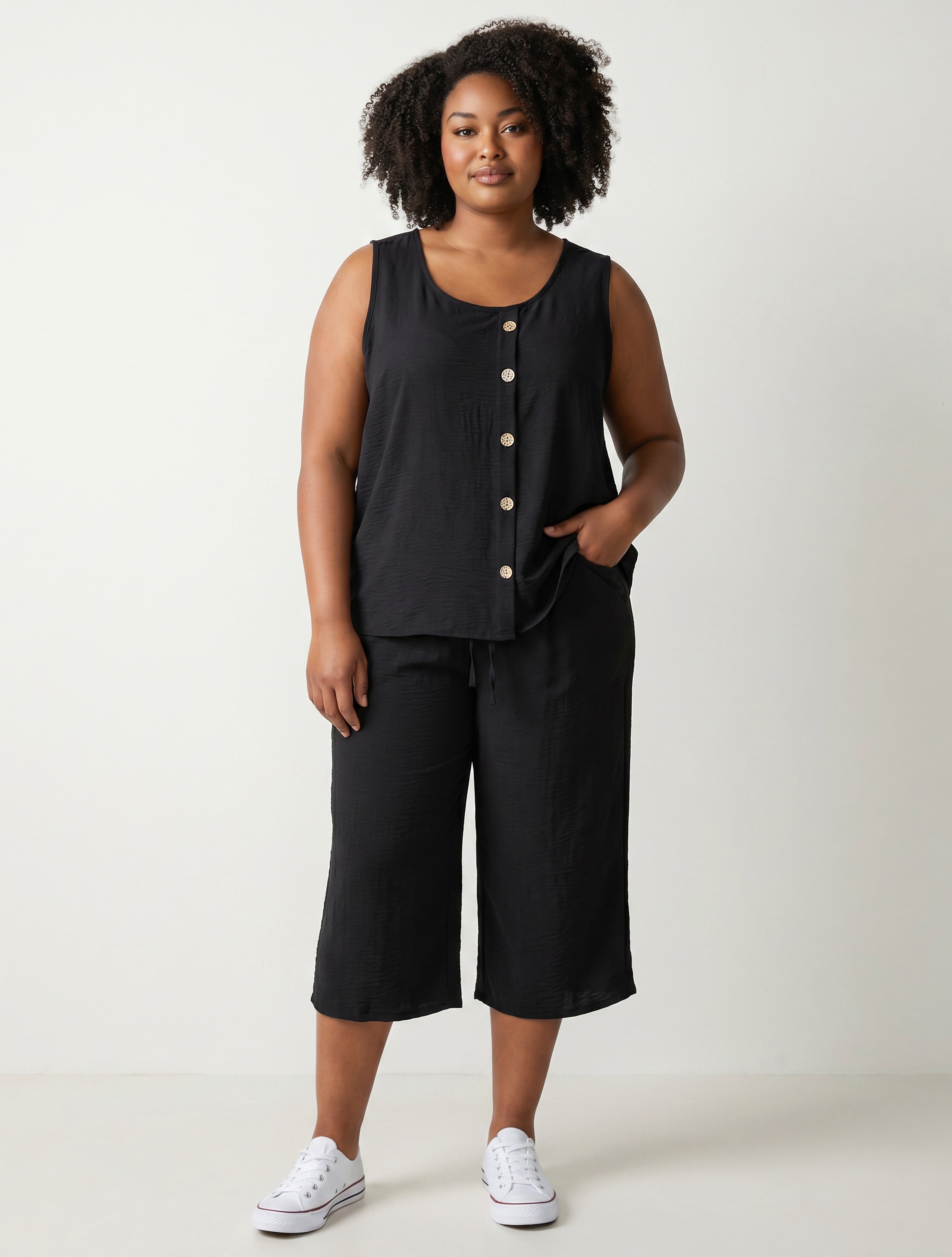 Coordinato Curvy Blusa con Bottoni e Pantalone Pinocchietto