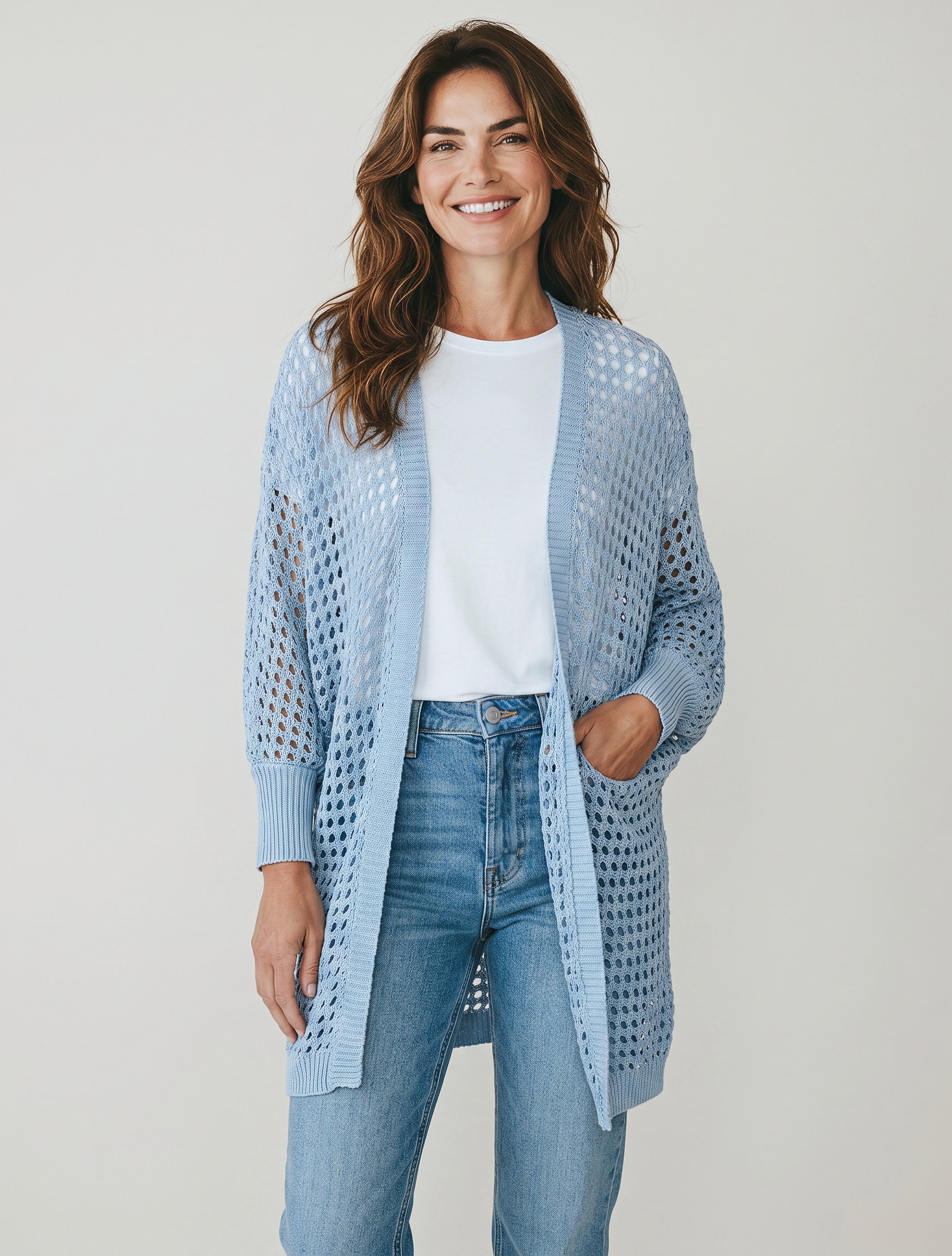 Cardigan Lungo Traforato in 100% Cotone Leggero