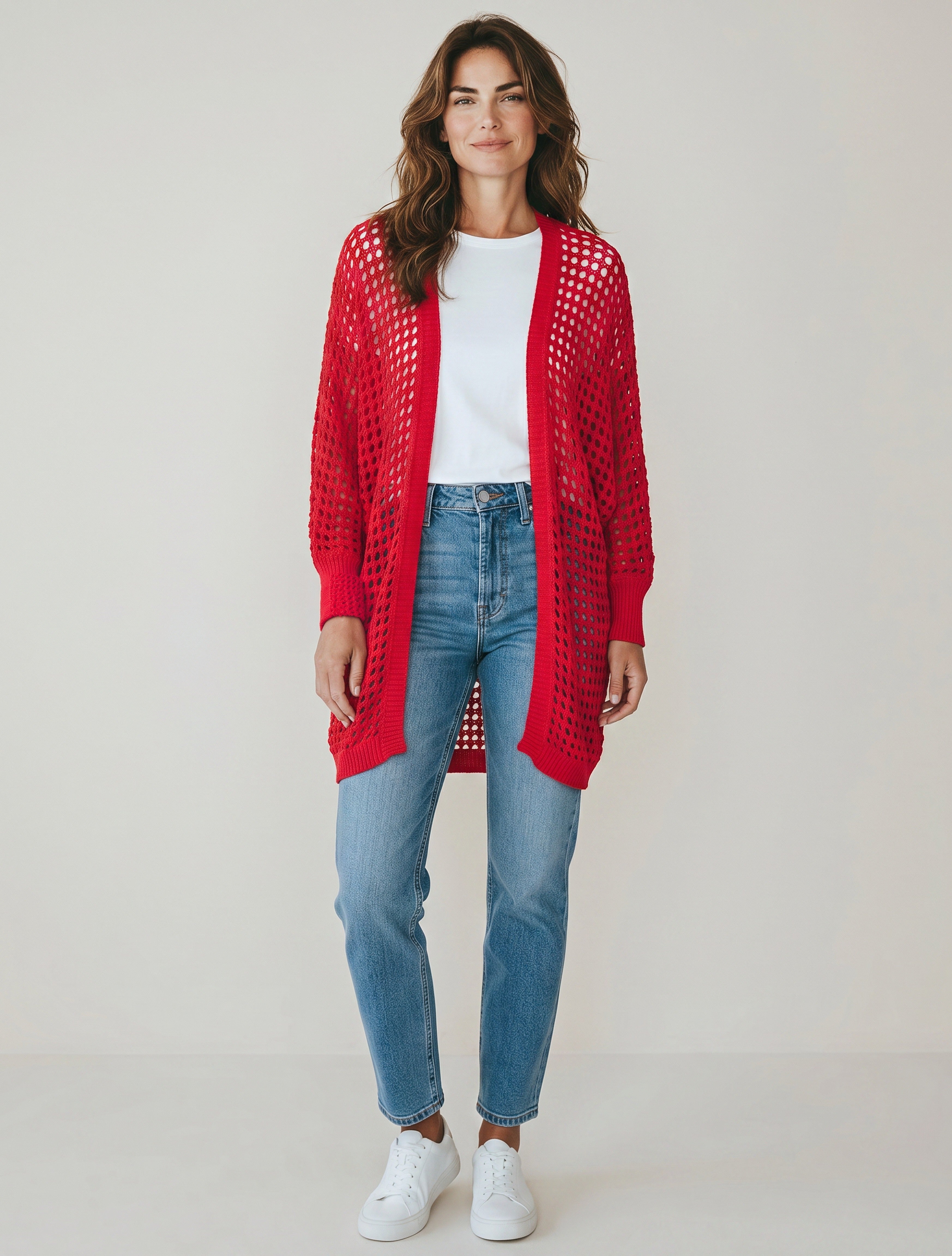 Cardigan Lungo Traforato in 100% Cotone Leggero