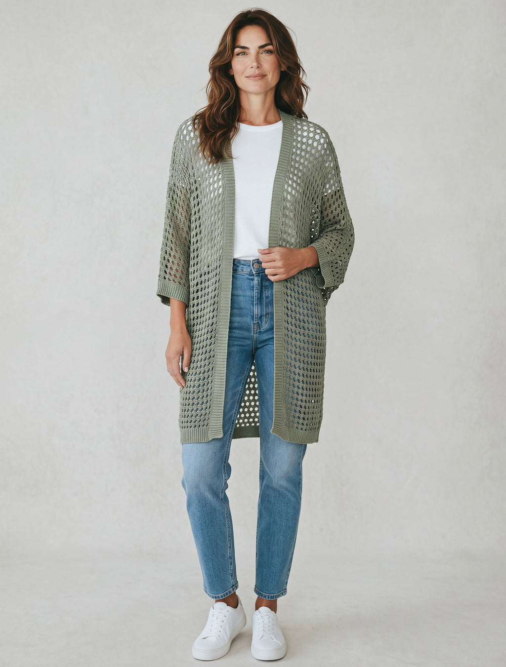 Cardigan Lungo Traforato in 100% Cotone Leggero