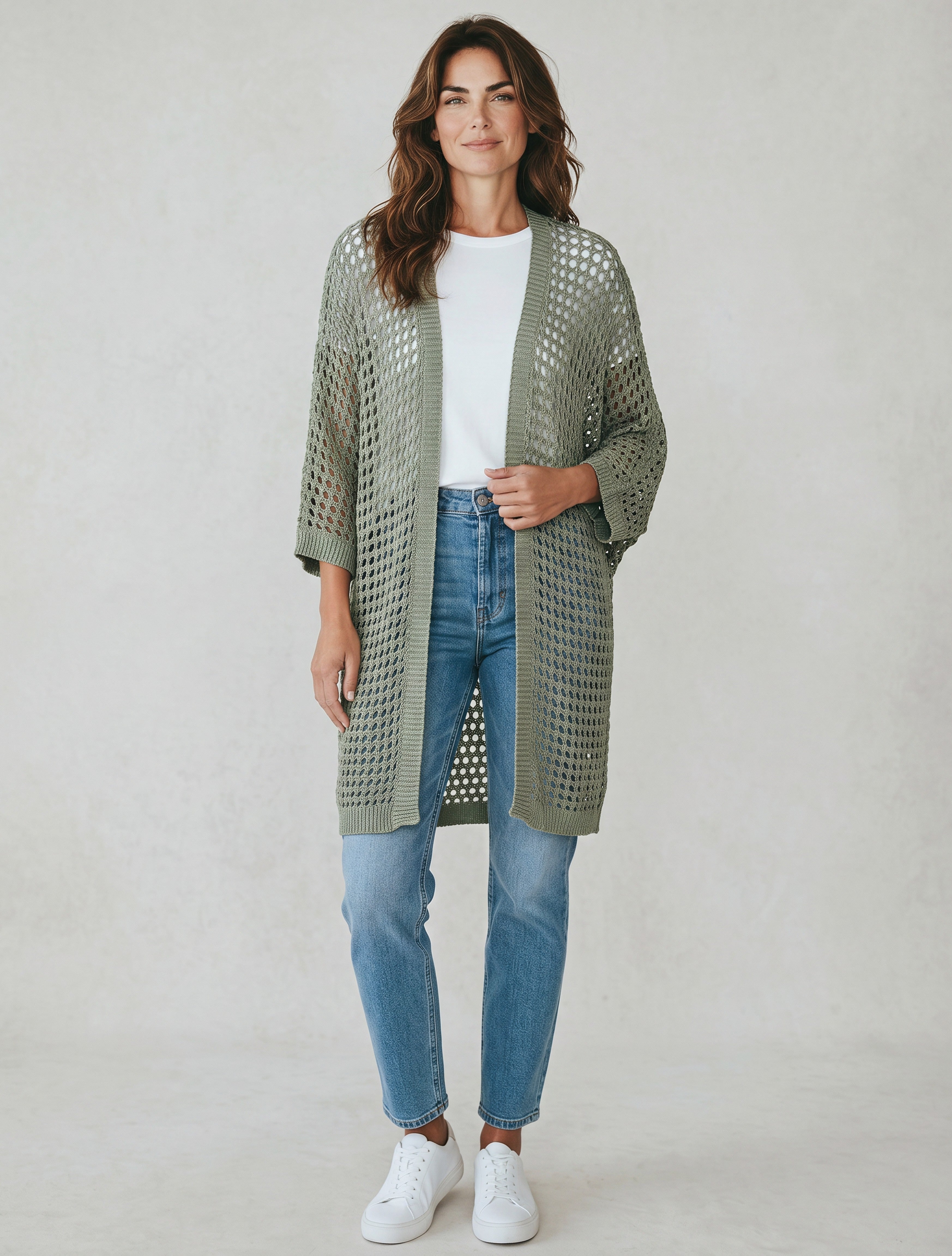 Cardigan Lungo Traforato in 100% Cotone Leggero