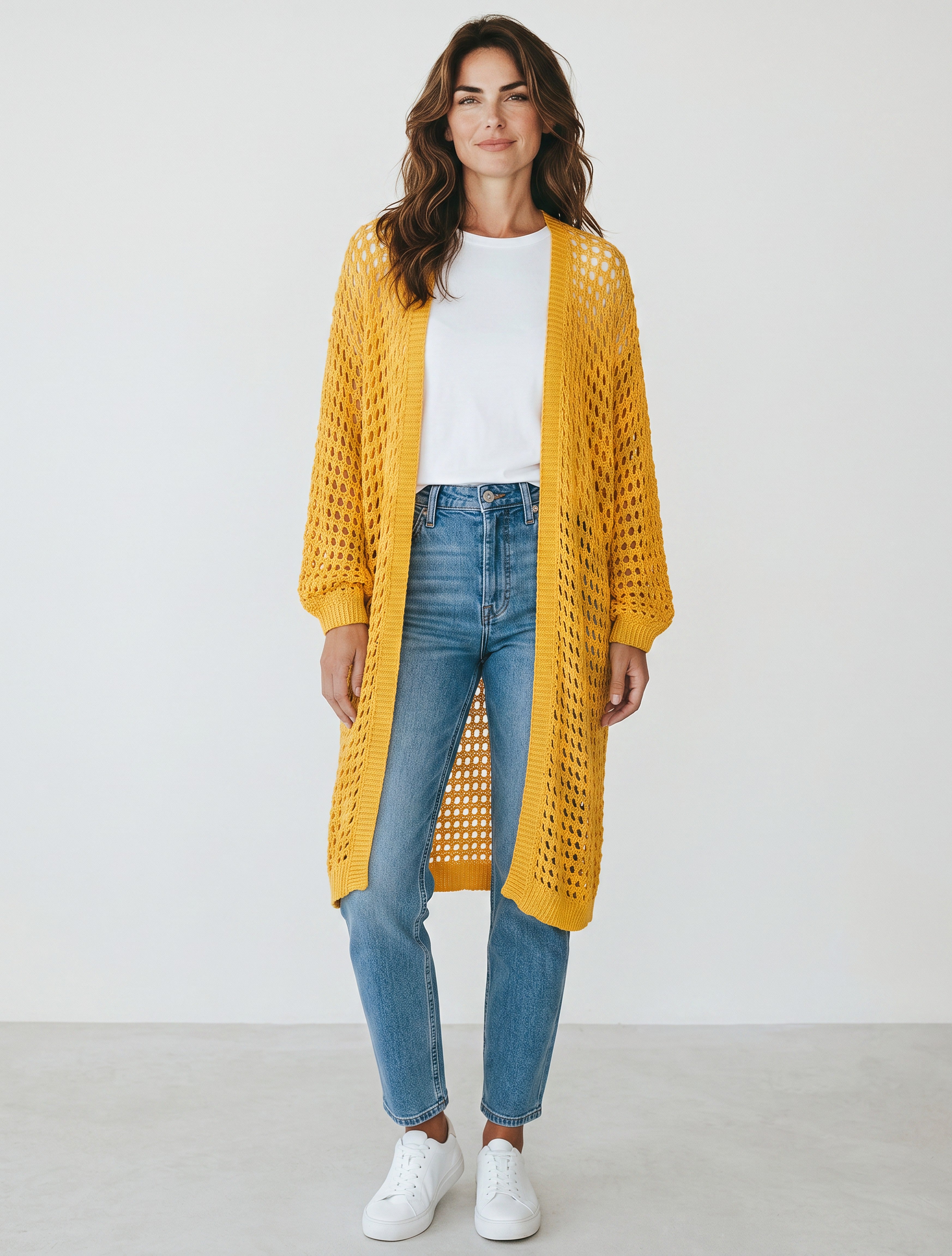 Cardigan Lungo Traforato in 100% Cotone Leggero