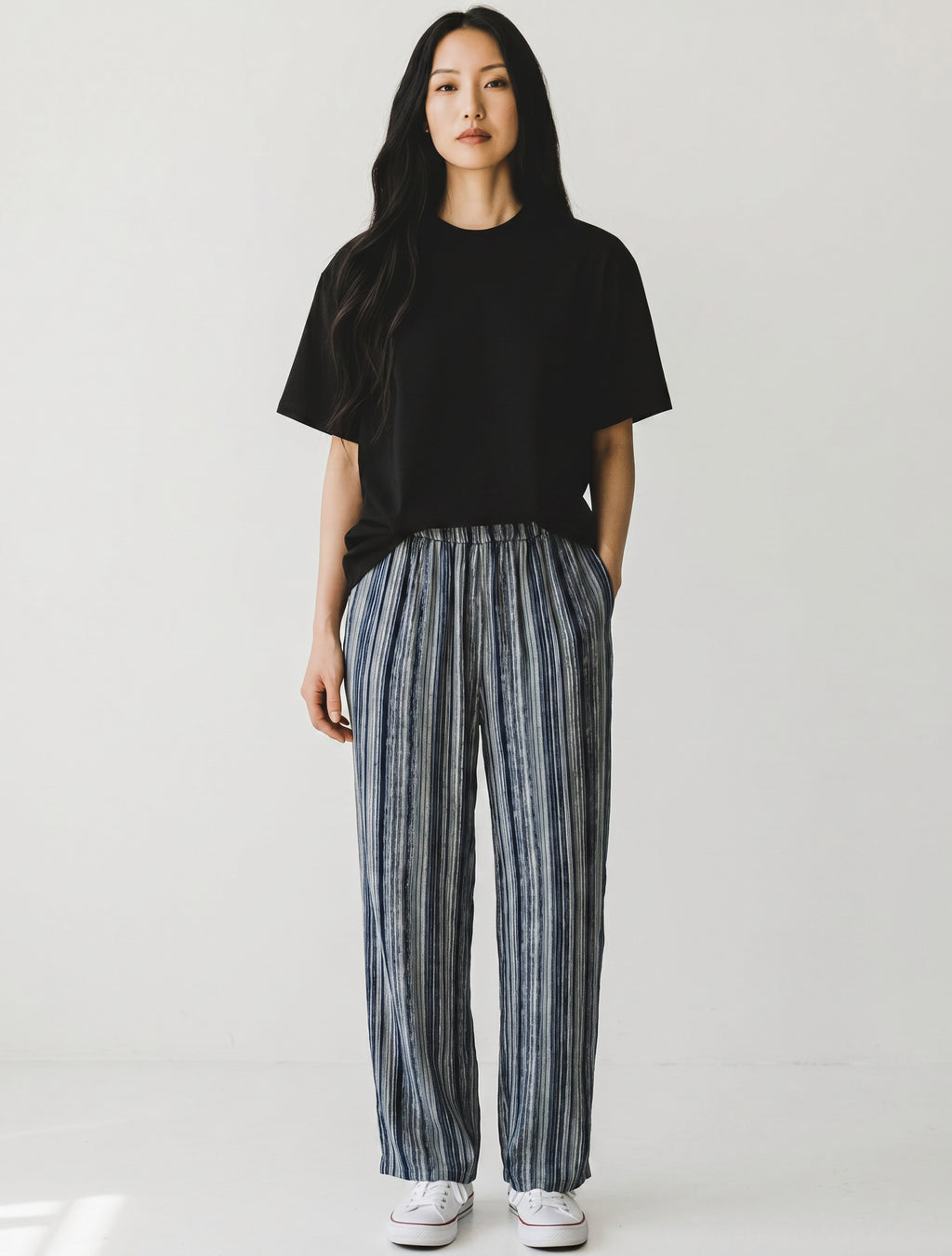 Pantaloni Comfort in Cotone Elasticizzato con Elastico in Vita
