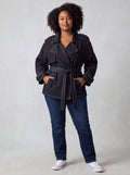 Trench Corto Curvy in Denim Scuro 100% Cotone – Giacca Trench con Cintura in Vita
