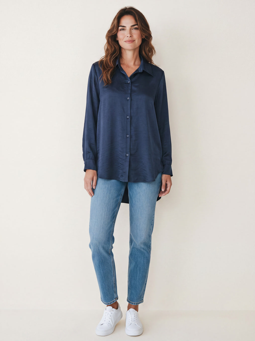 Camicia Satinata Fluida Misto Viscosa ad Effetto Lucido