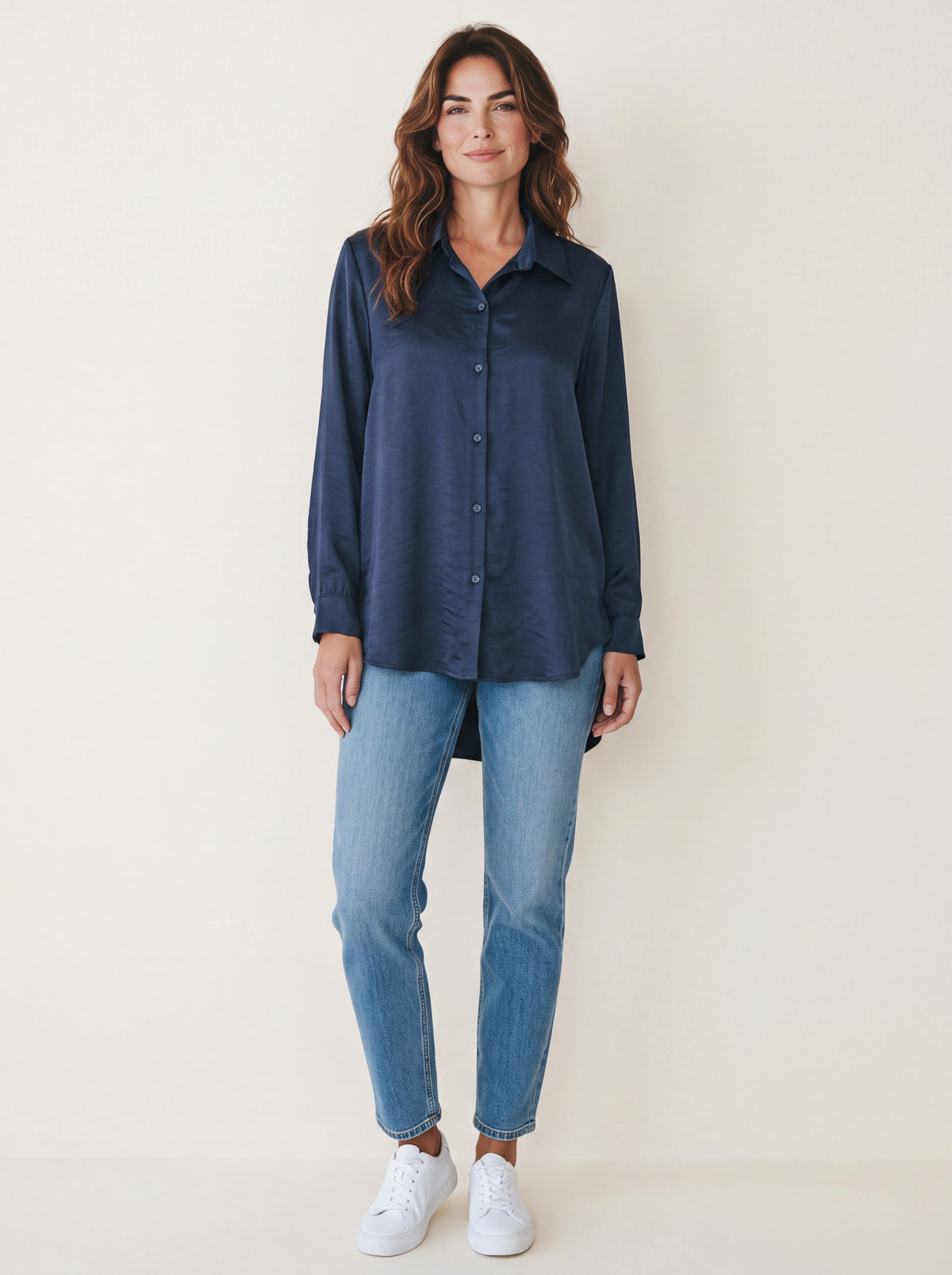 Camicia Satinata Fluida Misto Viscosa ad Effetto Lucido