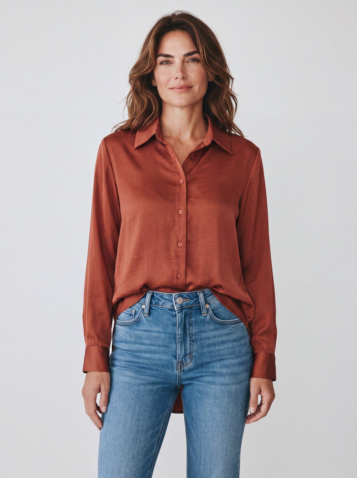 Camicia Satinata Fluida Misto Viscosa ad Effetto Lucido