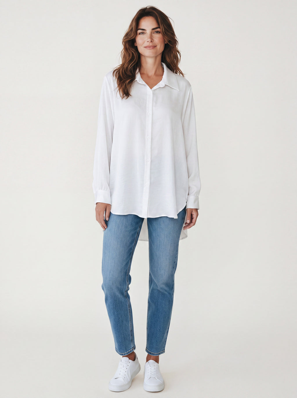 Camicia Satinata Fluida Misto Viscosa ad Effetto Lucido