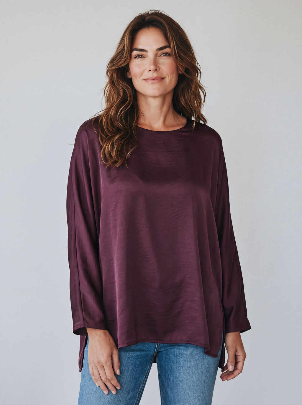 Blusa Satinata Girocollo con Nodo Laterale – Misto Viscosa ad Effetto Lucido