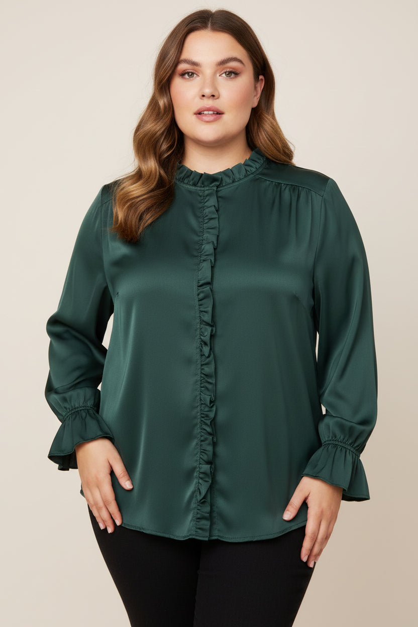 Camicia Curvy Fluida con Volant e Polsini a Campana