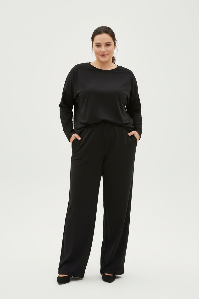 Tuta Curvy Basic in Viscosa Soft Maglia & Pantalone Wide Leg