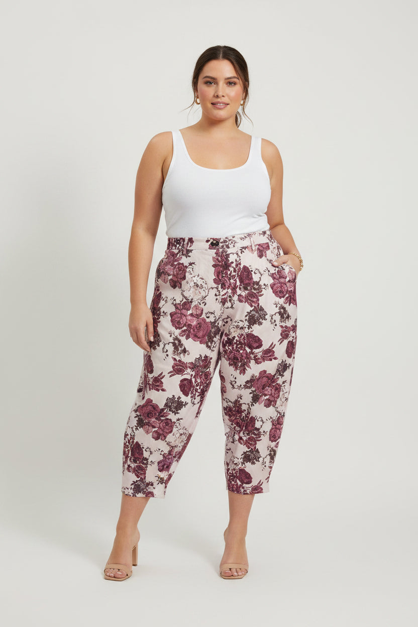 Pantalone Curvy Barrel con Stampa Floreale