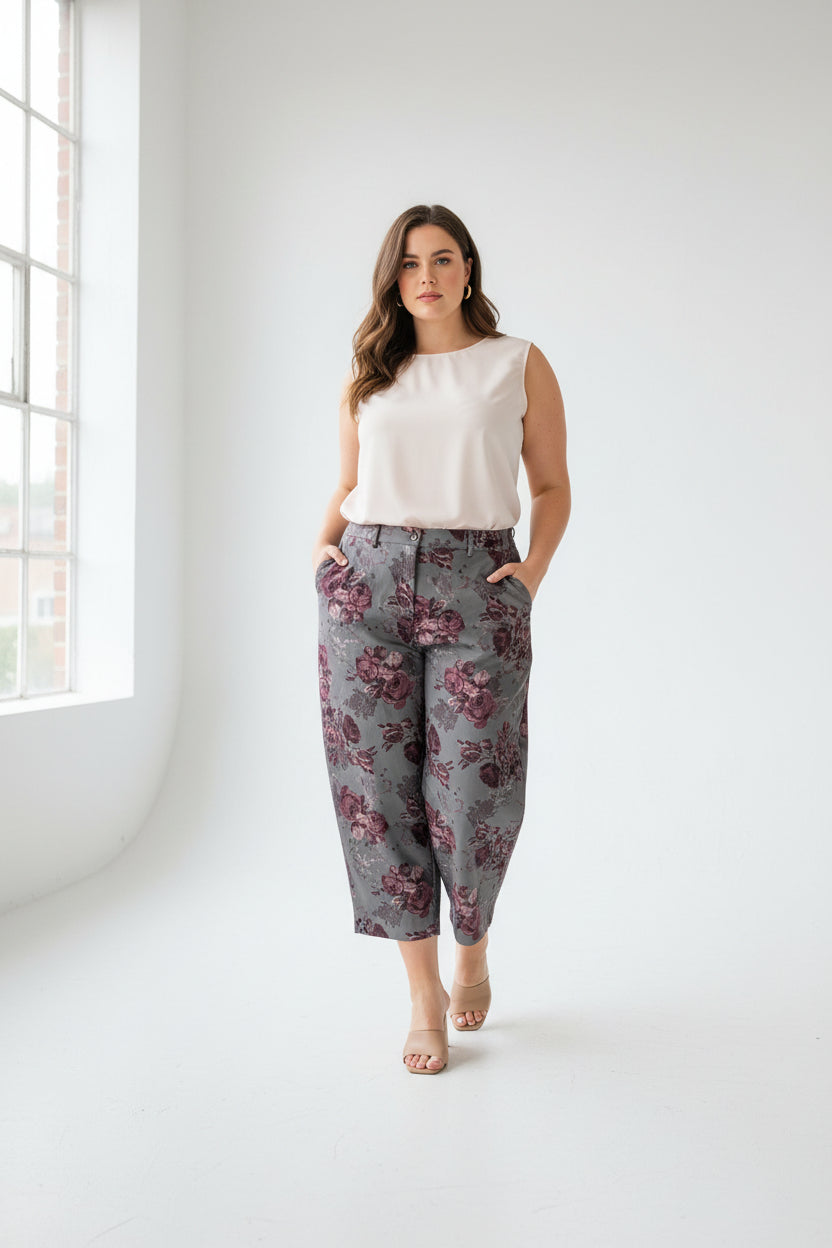 Pantalone Curvy Barrel con Stampa Floreale