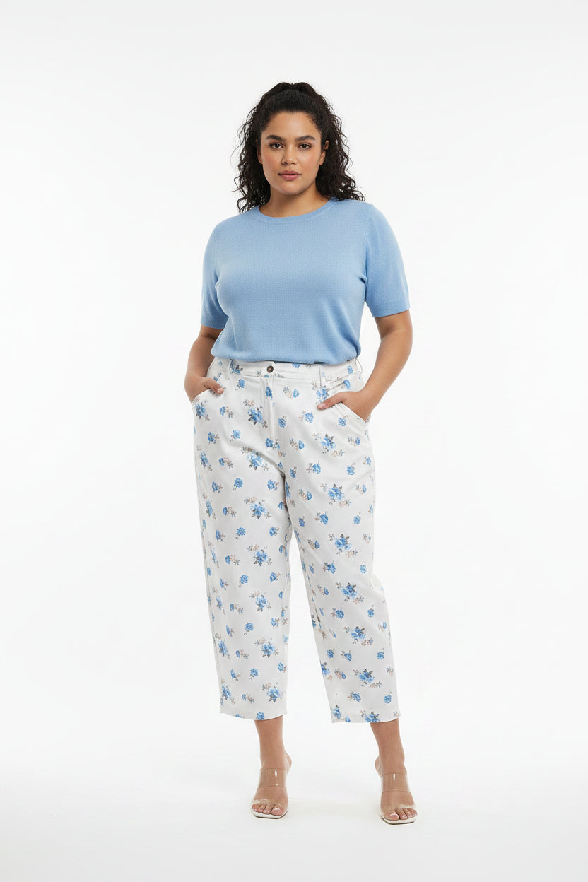 Pantalone Curvy Barrel con Stampa Floreale