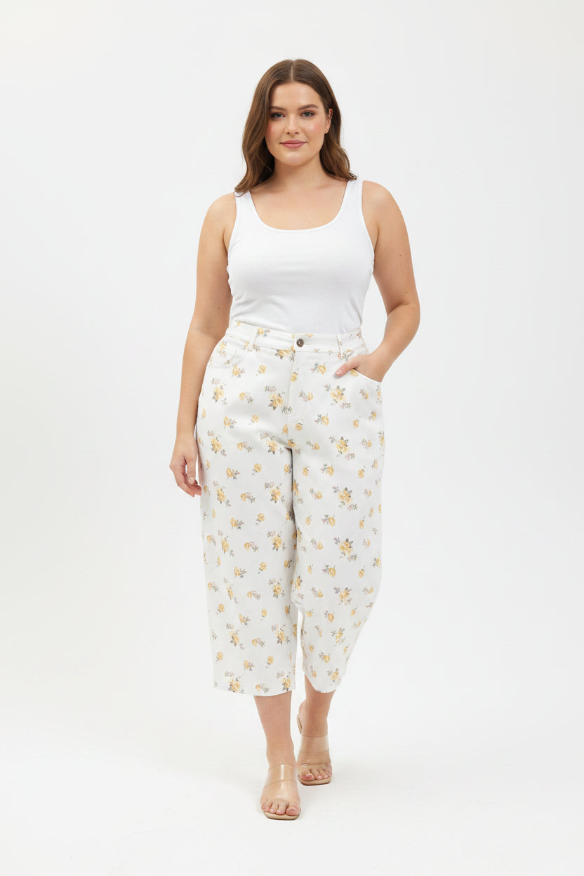 Pantalone Curvy Barrel con Stampa Floreale